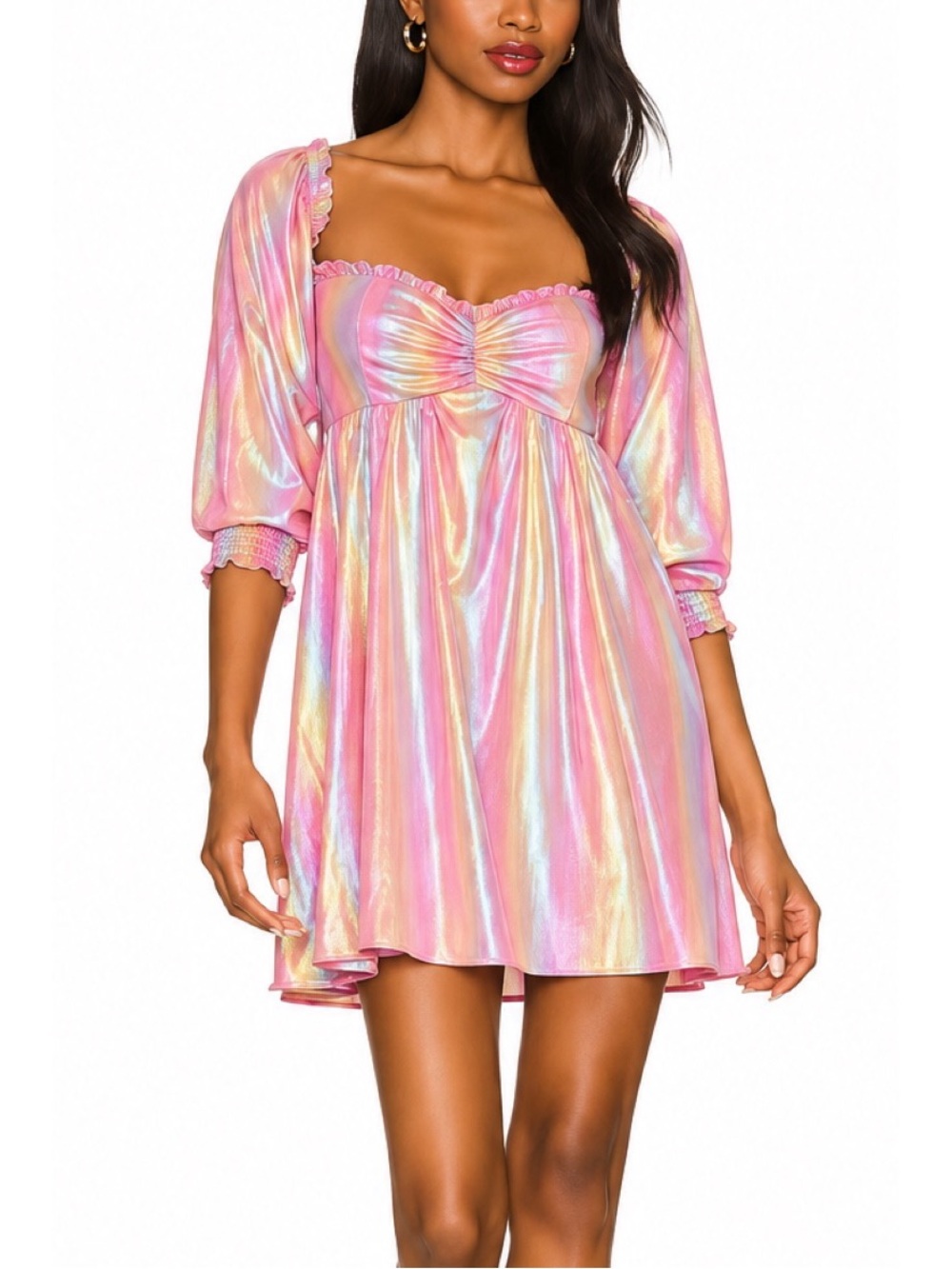 SHOW ME YOUR MUMU Downtown Mini Dress in Rainbow Sunset Shine, size XXL